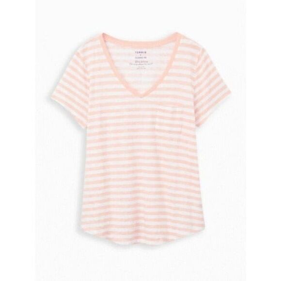 Torrid  Womens Size 00 M/L Classic Fit Pocket Tee Heritage Slub Peach Stripe - Picture 1 of 4
